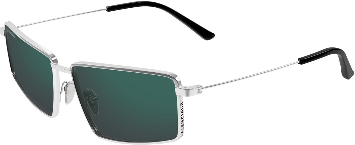 BALENCIAGA: Silver Thick Metal Rectangle Sunglasses - 1