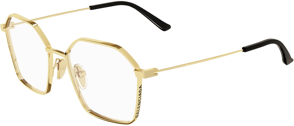 BALENCIAGA: Gold Thick Metal Hexagonal Eyeglasses - 1