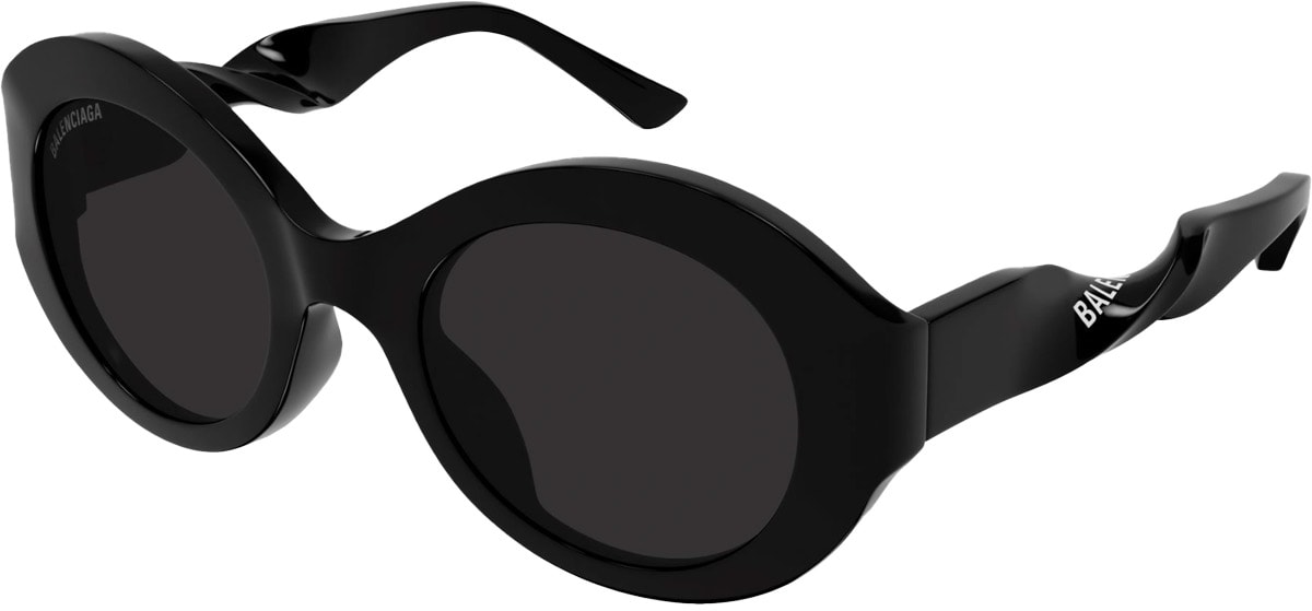 BALENCIAGA: Black Twist Round Sunglasses - 1