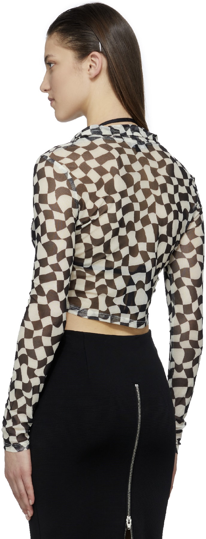 influenceu: Black Checked Cropped Shirt - 3
