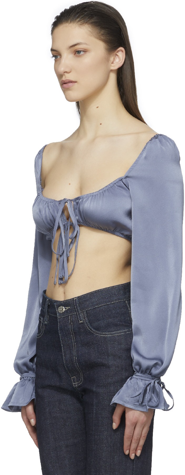 influenceu: Bleu Bustier Court à Manches Bouffantes Bleu - 2