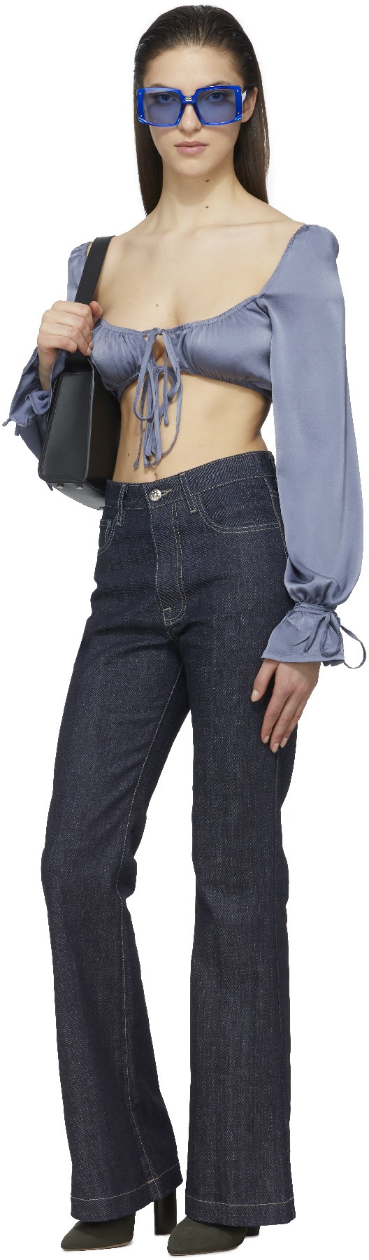 influenceu: Bleu Bustier Court à Manches Bouffantes Bleu - 4