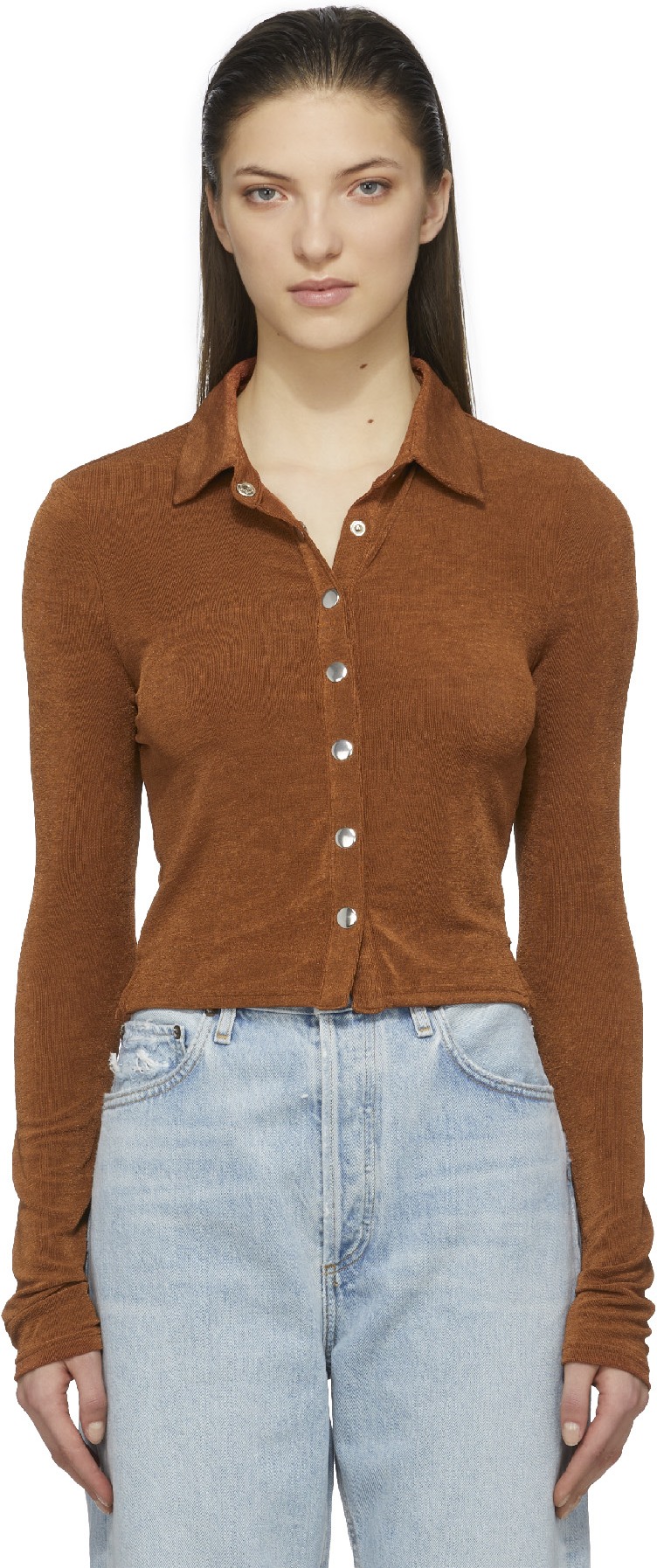 influenceu: Brown Snap Shirt - 1