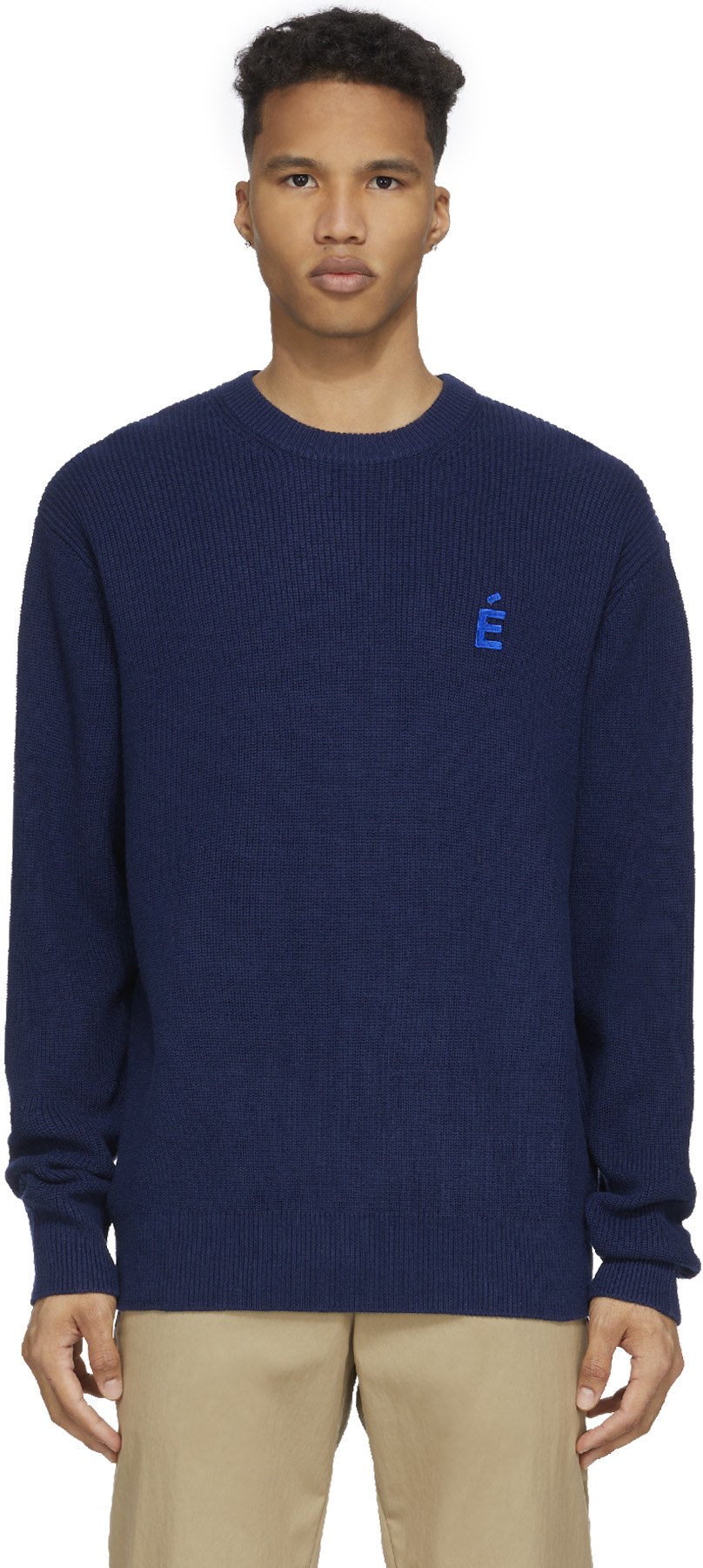 Études: Blue Boris Patch Knit Crew Sweater - 1