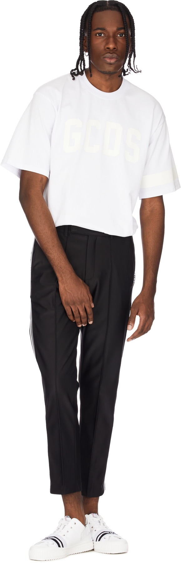 GCDS: Black Classic Logo Band Pants - 4