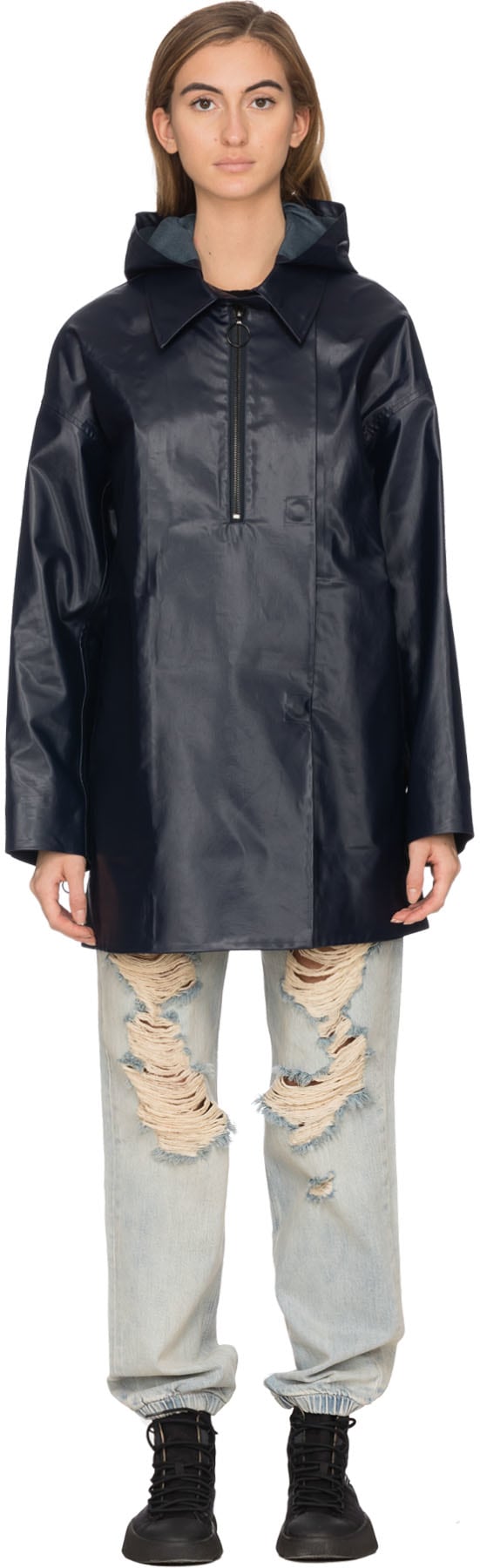 A.P.C.: Blue Oilskin Rain Jacket - 1