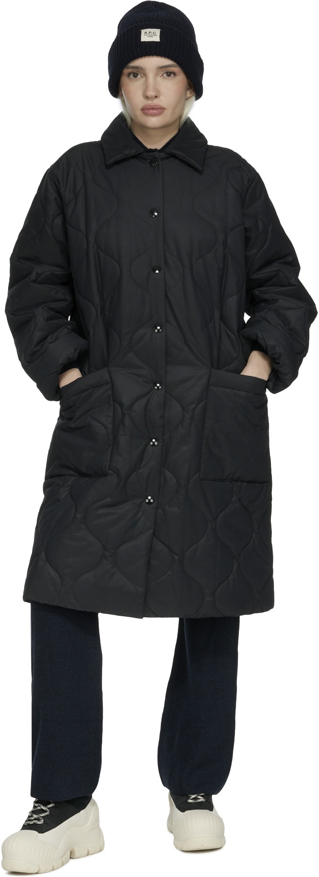 A.P.C.: Black Sarah Long Coat - 4