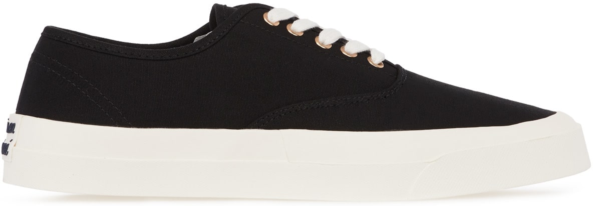 Maison Kitsuné: Black Canvas Laced Sneakers - 1