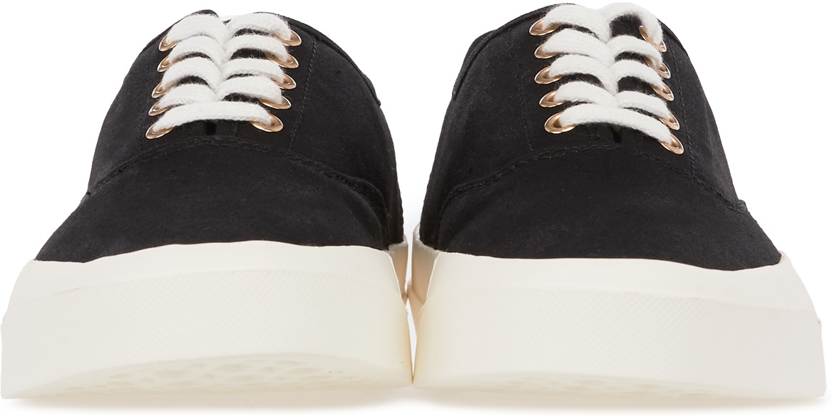 Maison Kitsuné: Black Canvas Laced Sneakers - 3