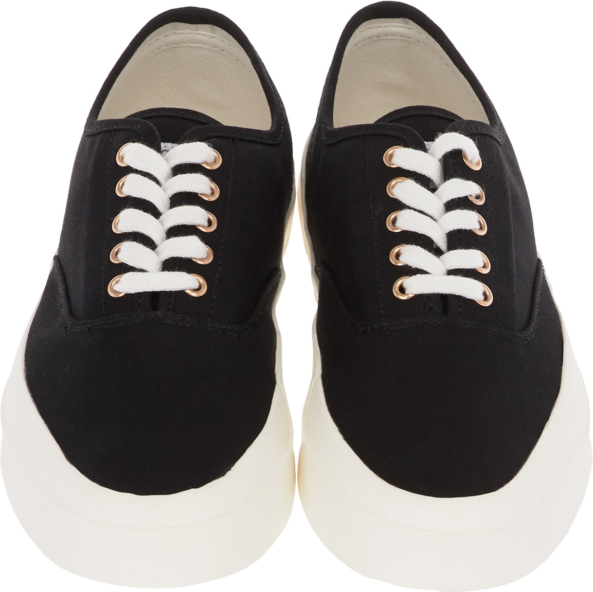 Maison Kitsuné: Black Canvas Laced Sneakers - 4