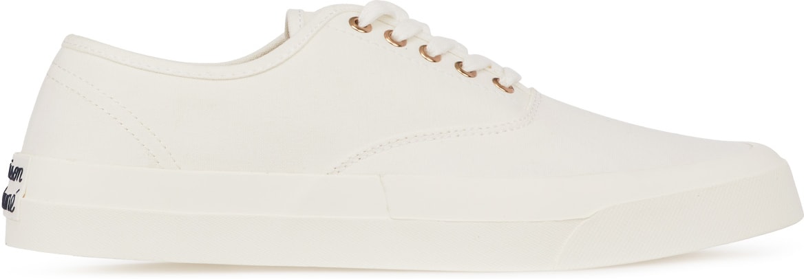 Maison Kitsuné: White Canvas Laced Sneakers - 1