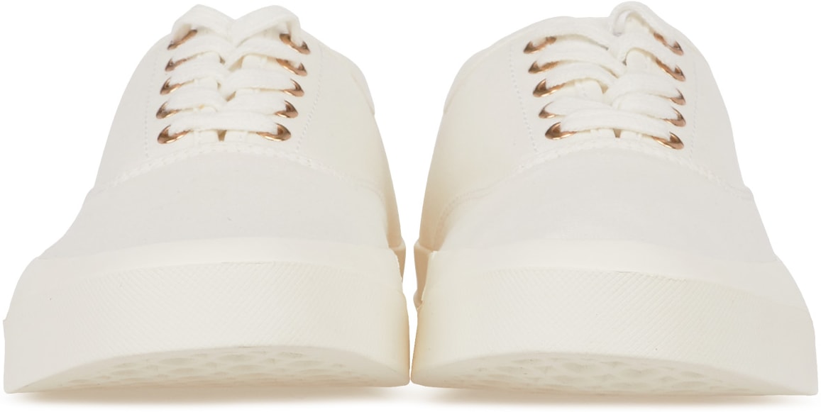 Maison Kitsuné: White Canvas Laced Sneakers - 3