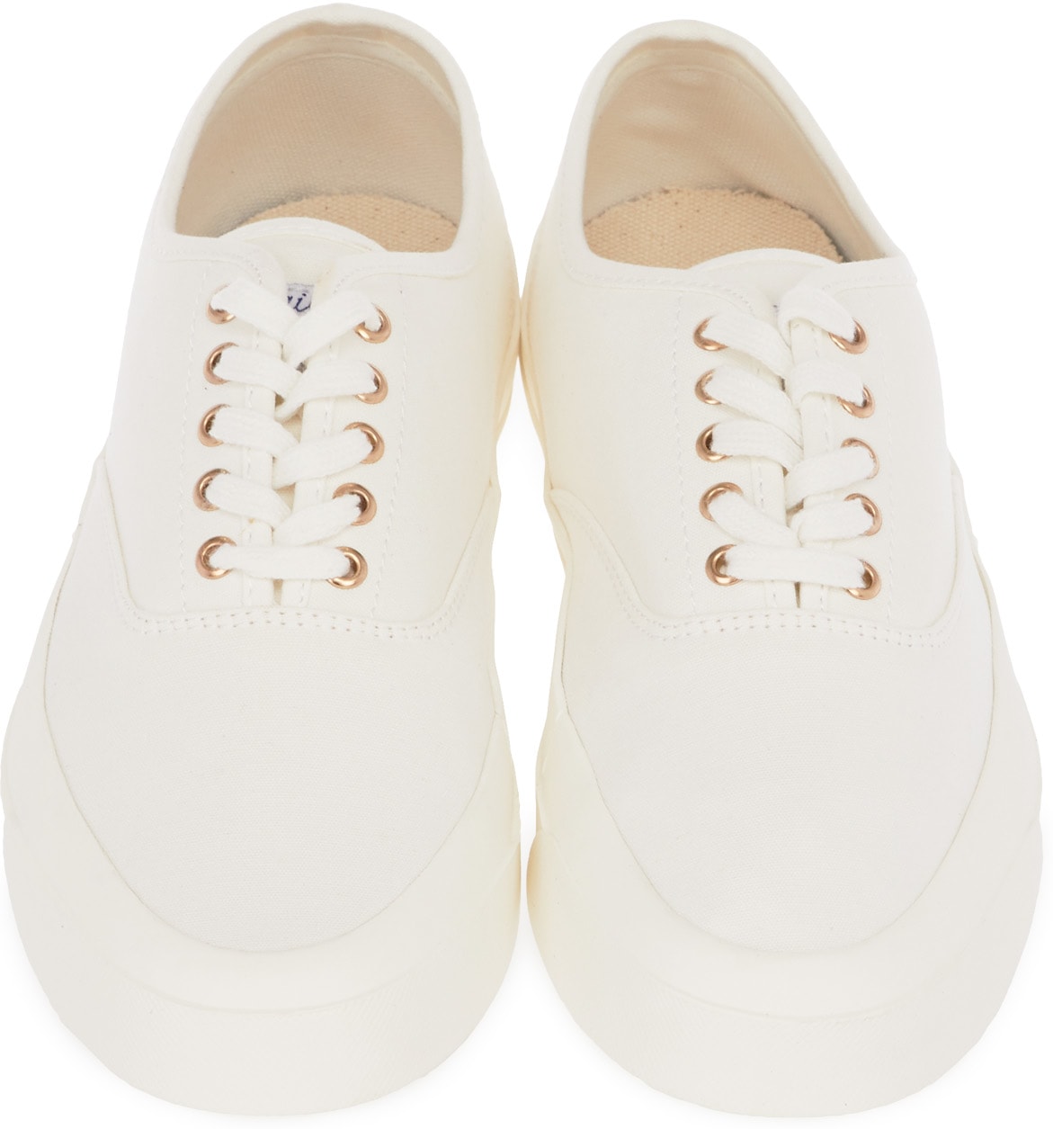 Maison Kitsuné: White Canvas Laced Sneakers - 4