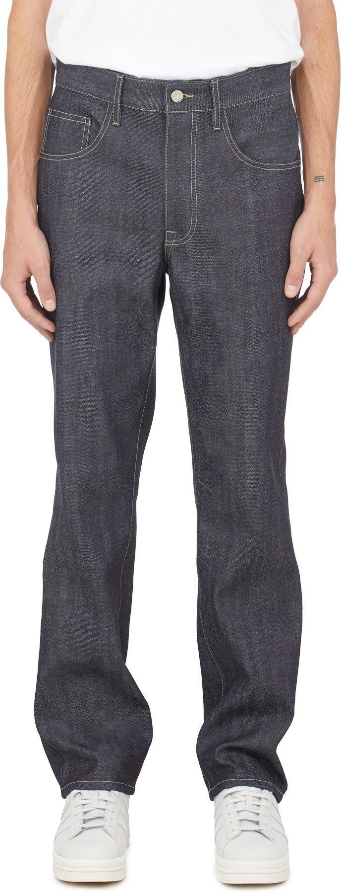 influenceu: Blue Dry Bottom Jeans - 1