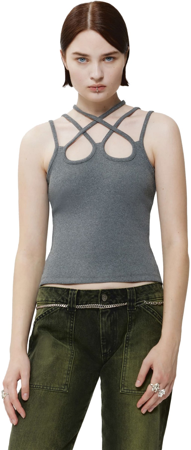 AVAVAV: Grey Strap Tank Top - 2