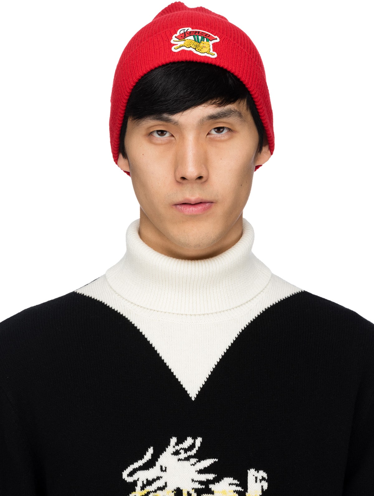 Kenzo: Red 'Bamboo Tiger' Beanie - 1