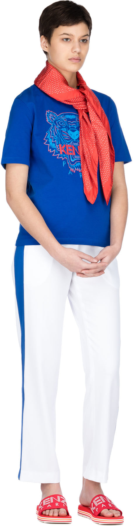 Kenzo: White Crepe Fluid Pants - 4