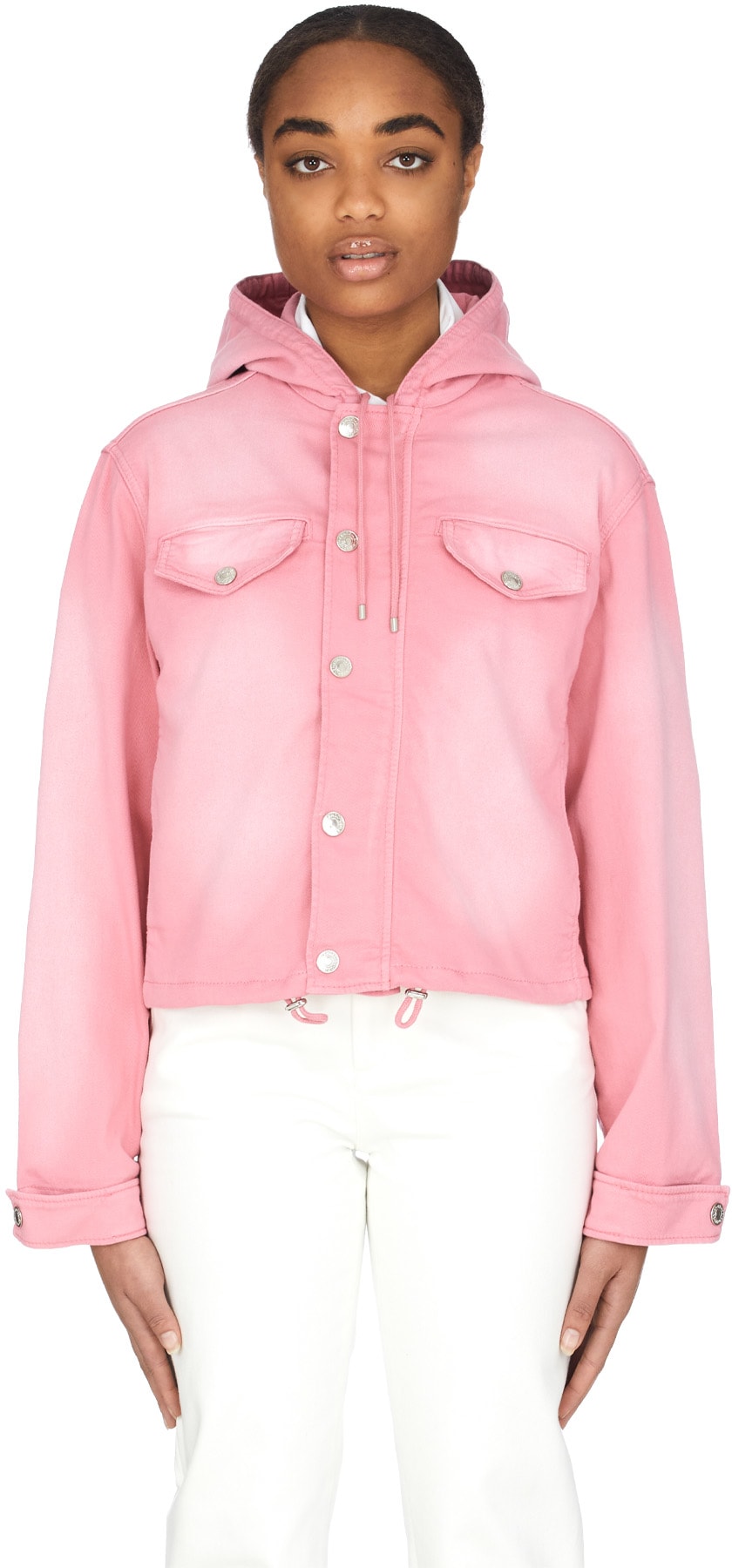 Kenzo: Pink Hooded Denim Jacket - 1