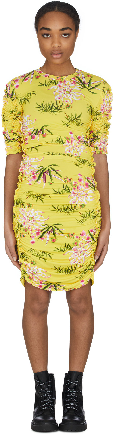 Kenzo: Yellow 'Sea Lily' Bodycon Dress - 1