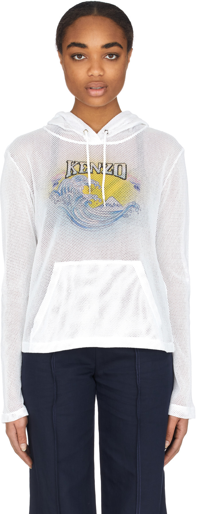 Kenzo White Kenzo Wave Mesh Hoodie influenceu Global influenceu