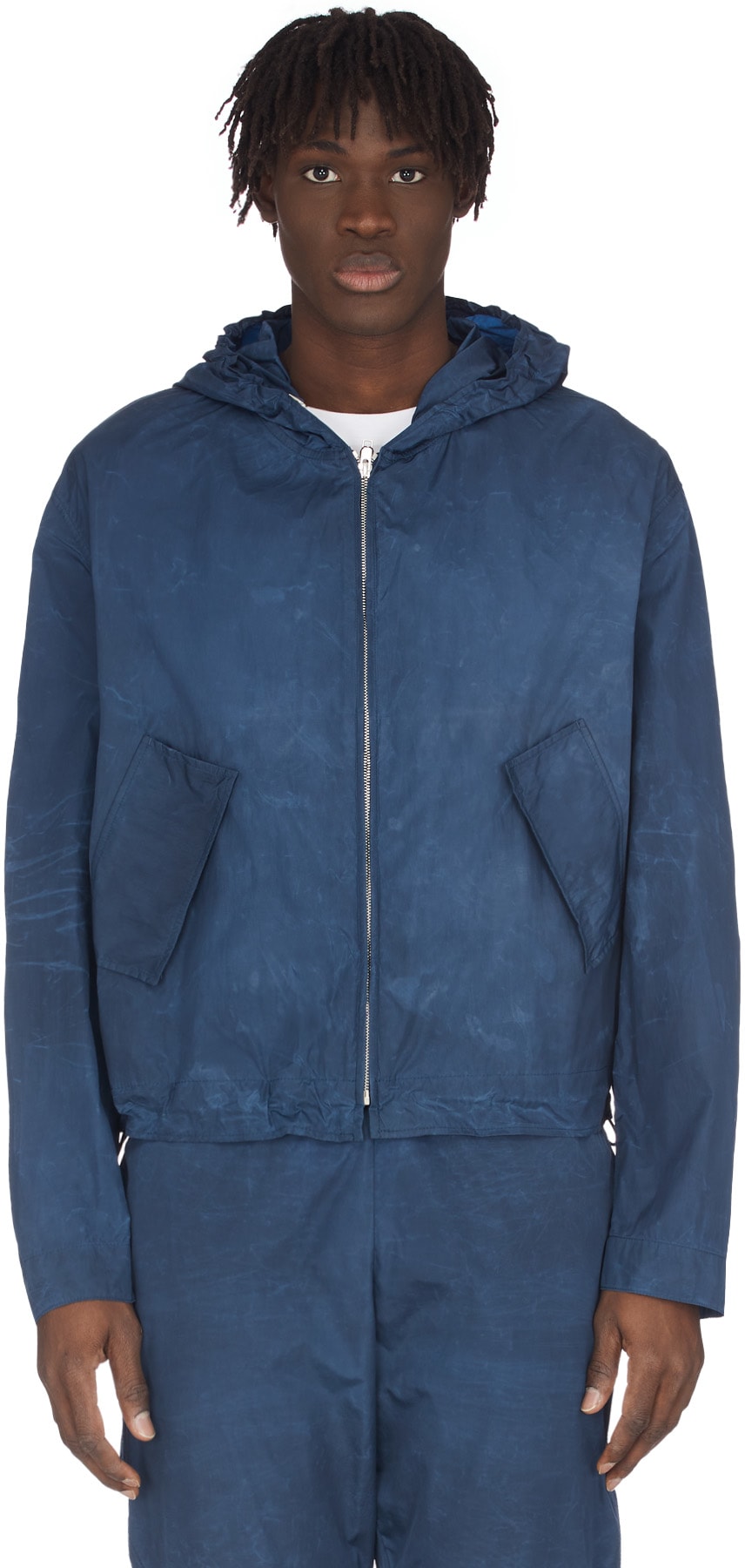 Kenzo: Blue Embroidered Logo Hooded Jacket - 1