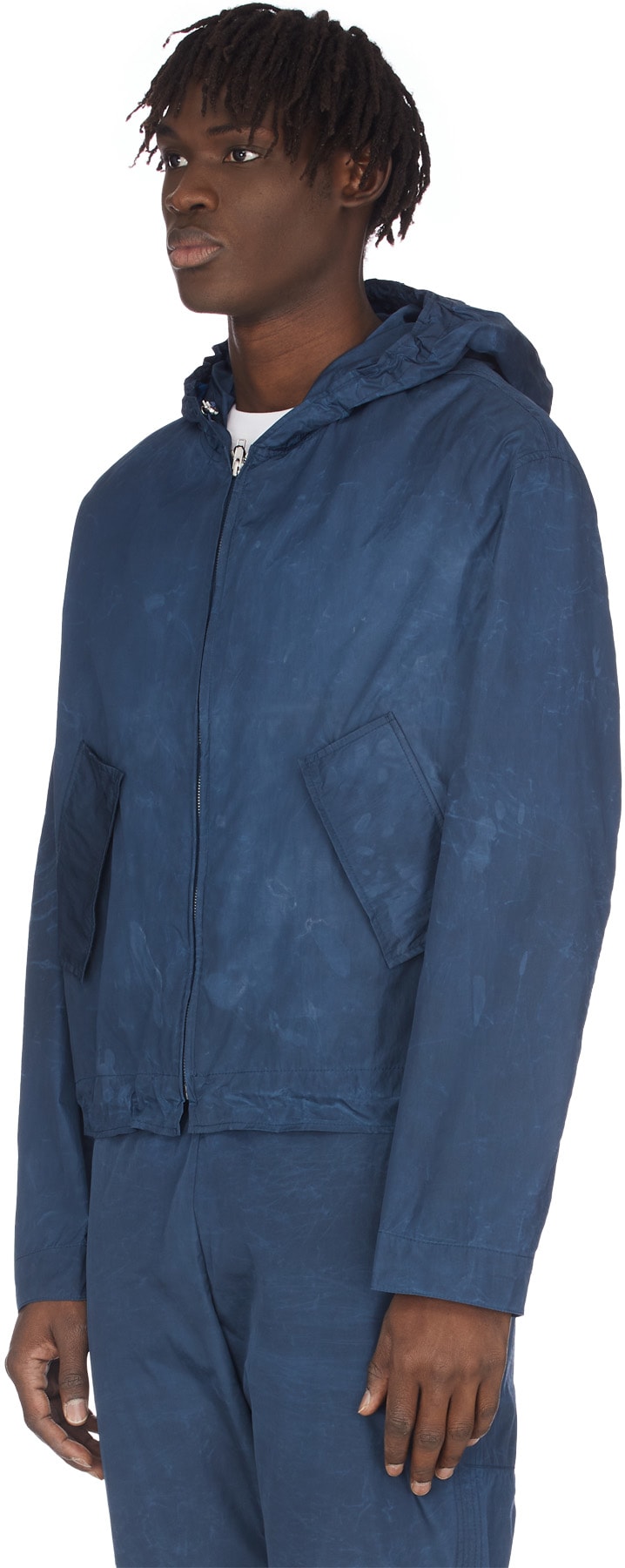 Kenzo: Bleu Veste à Capuche avec Logo Brodé Bleu - 2