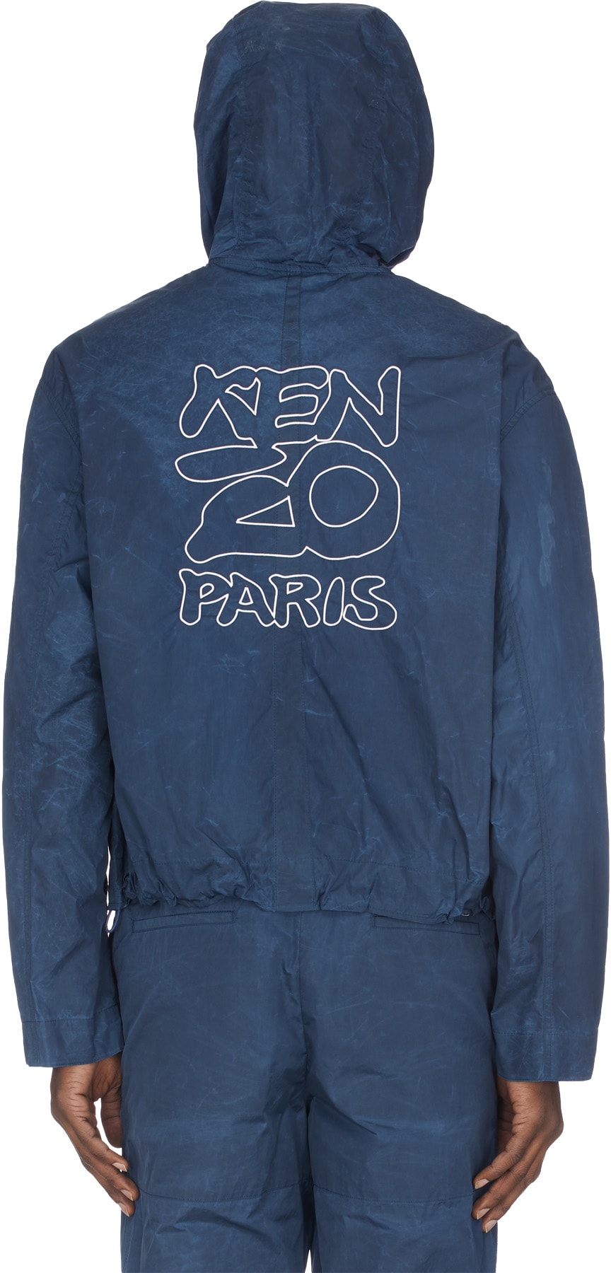 Kenzo: Bleu Veste à Capuche avec Logo Brodé Bleu - 3