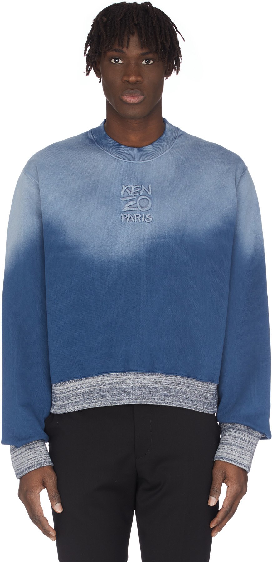 Kenzo: Bleu Pullover délavé à Logo Bleu - 1