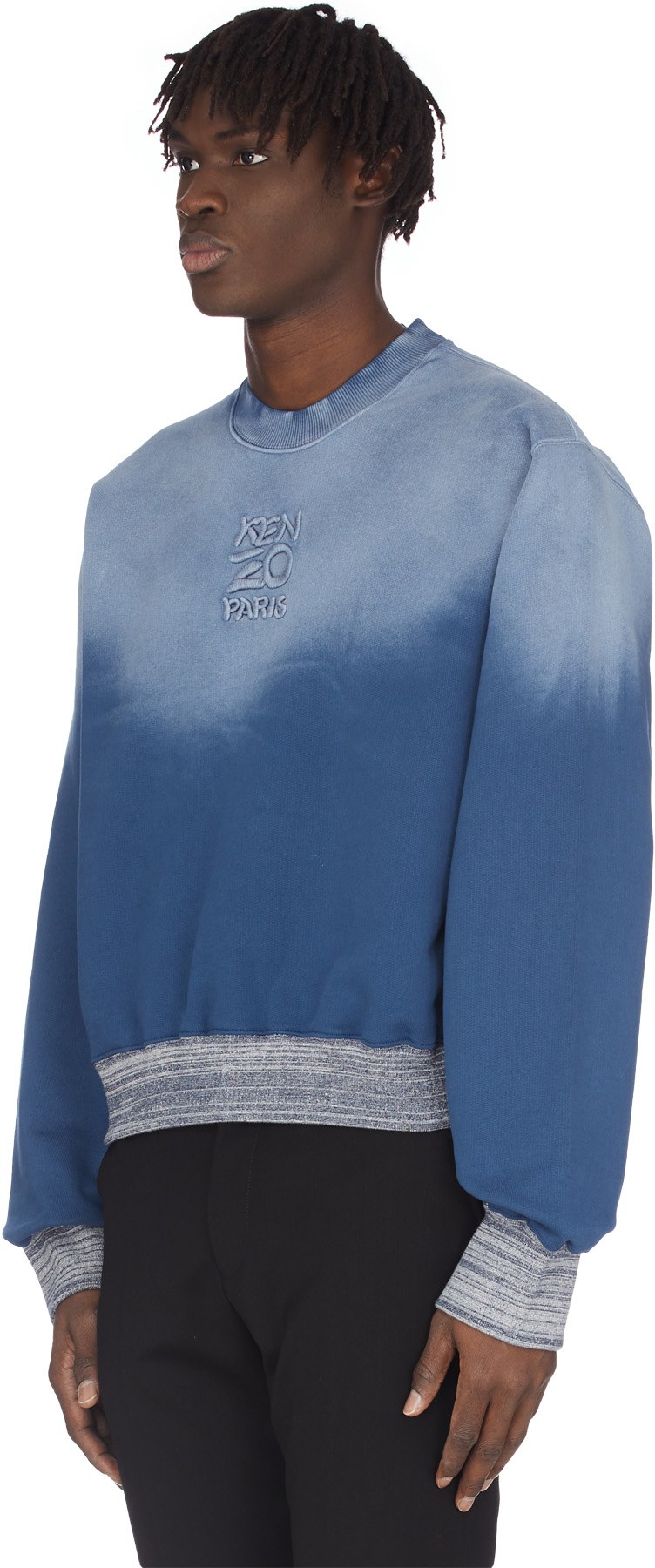 Kenzo: Bleu Pullover délavé à Logo Bleu - 2