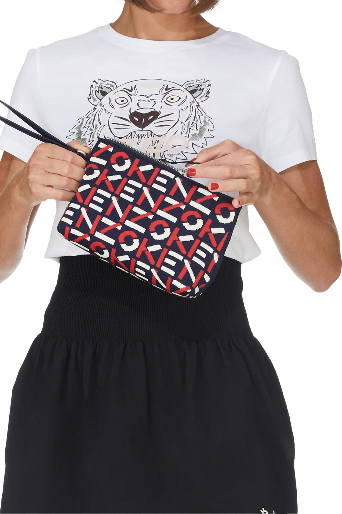 Kenzo: Red Skuba Monogram Logo Gusset Clutch - 3
