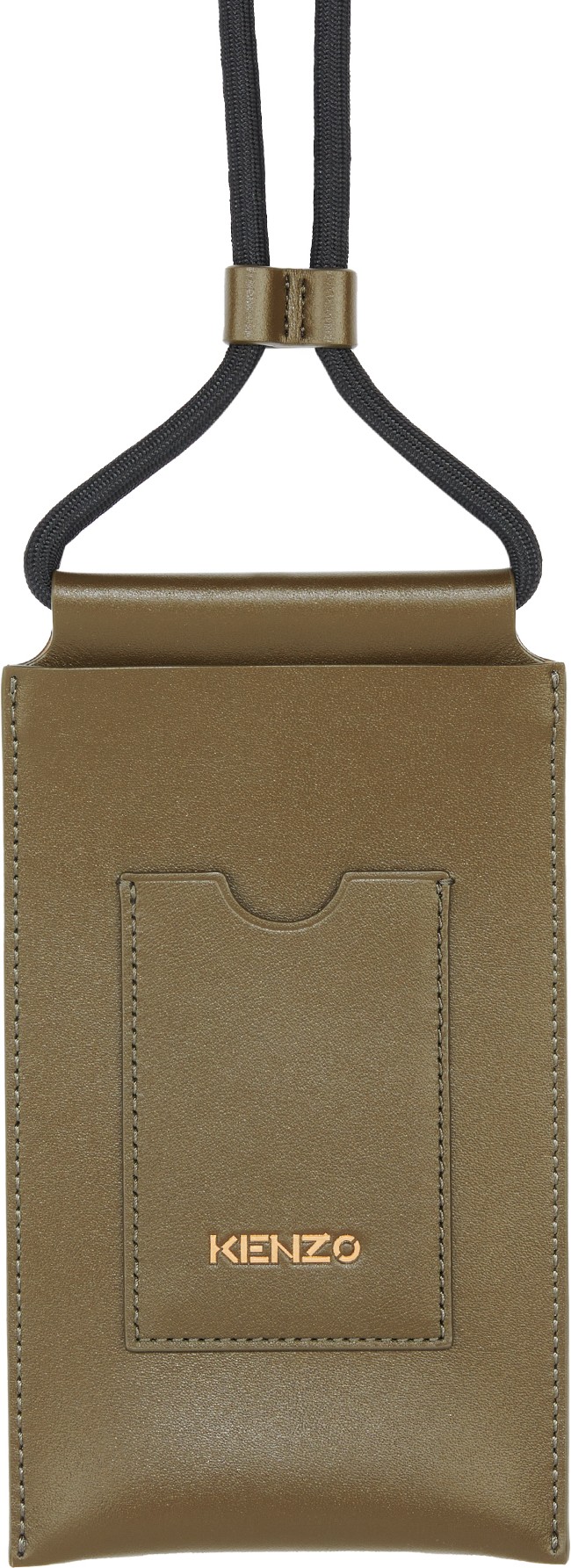 Kenzo: Green Cadet Logo Crossbody Leather Phone Holder - 3