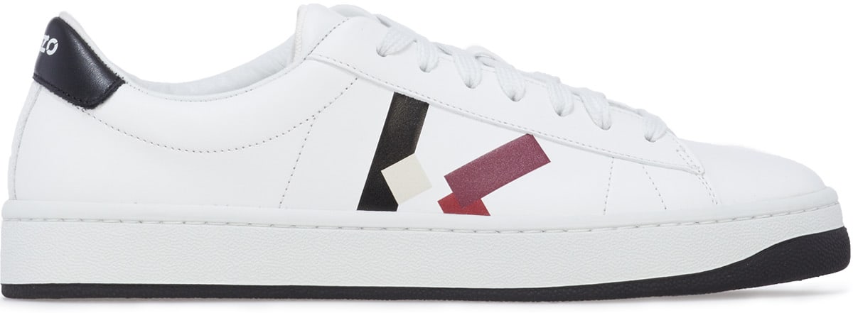 Kenzo: Red Kourt 'K Logo' Leather Sneaker - 1