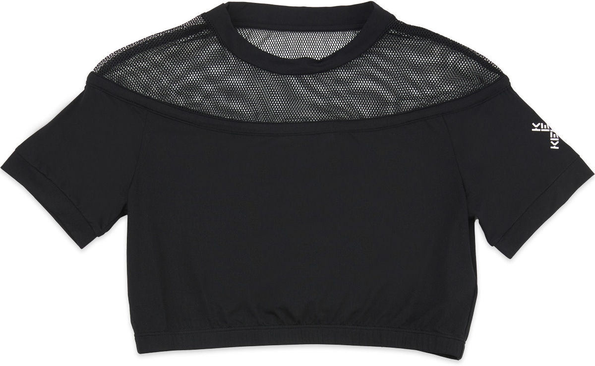 Kenzo: Black Kenzo Sport 'Little X' Logo Mesh Cropped Top - 1