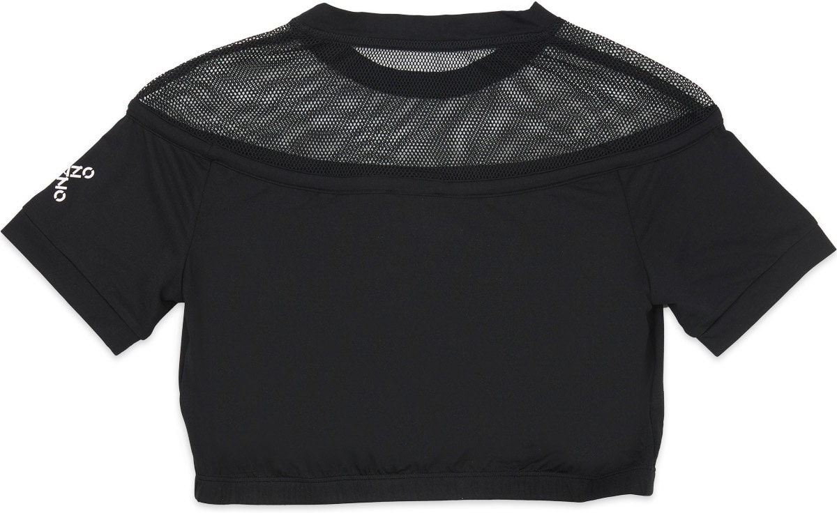 Kenzo: Black Kenzo Sport 'Little X' Logo Mesh Cropped Top - 2