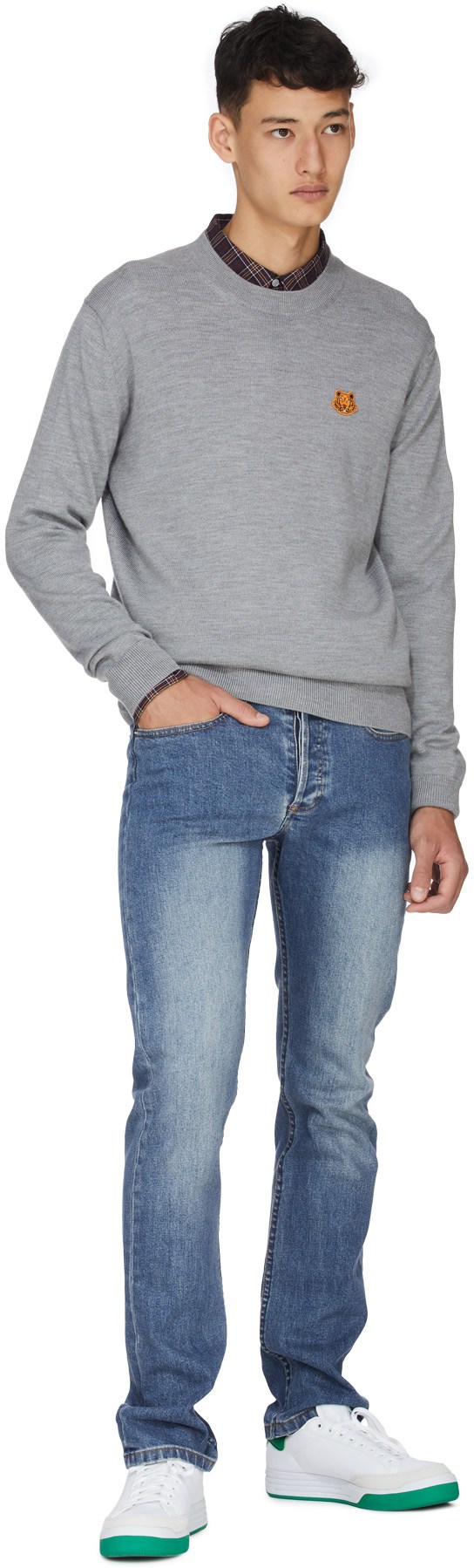 Kenzo: Gris Pull en laine Tiger Crest Gris - 4