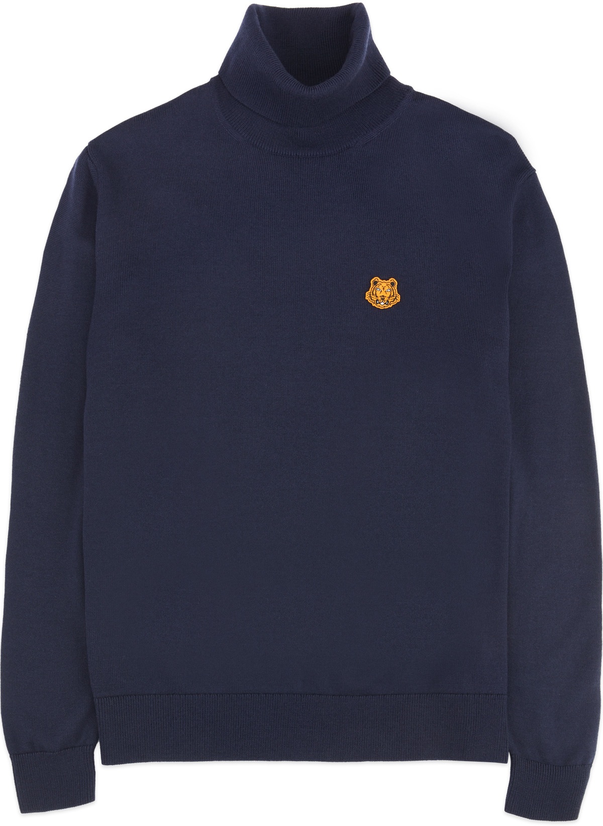 Kenzo: Blue Tiger Crest Knit Turtleneck Pullover Sweater - 1