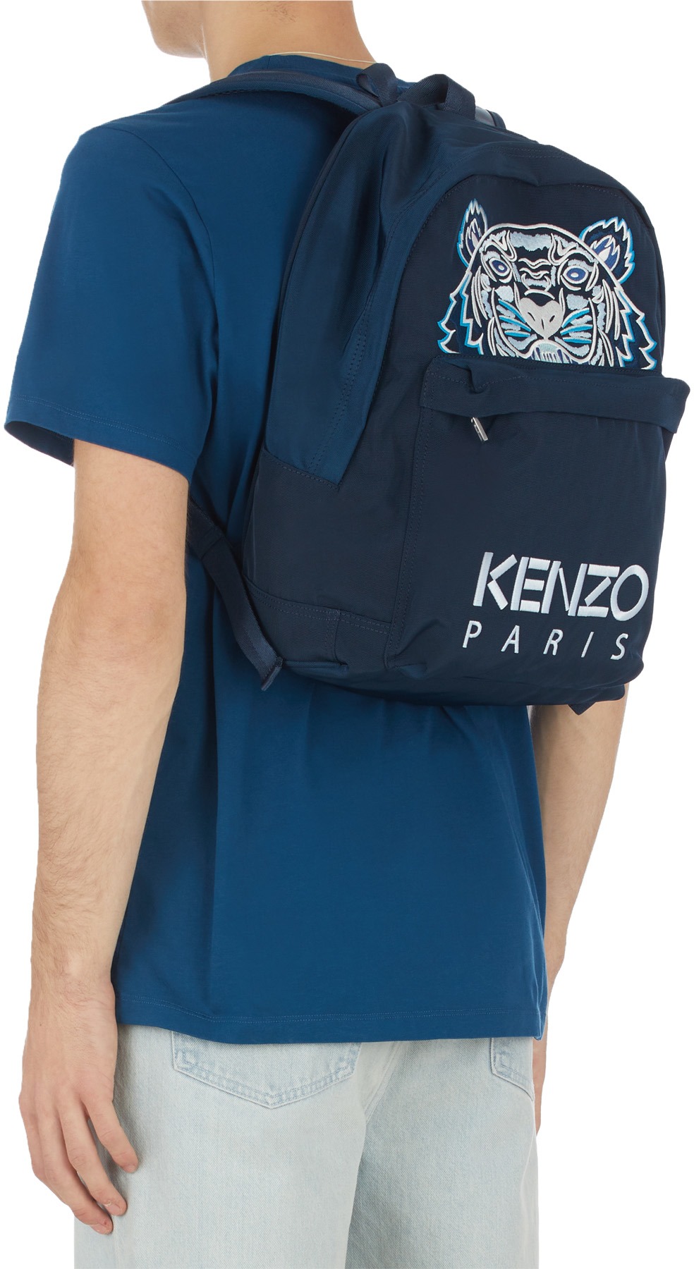 Kenzo: Bleu Sac à Dos Kampus Tigre en Canvas Bleu - 3