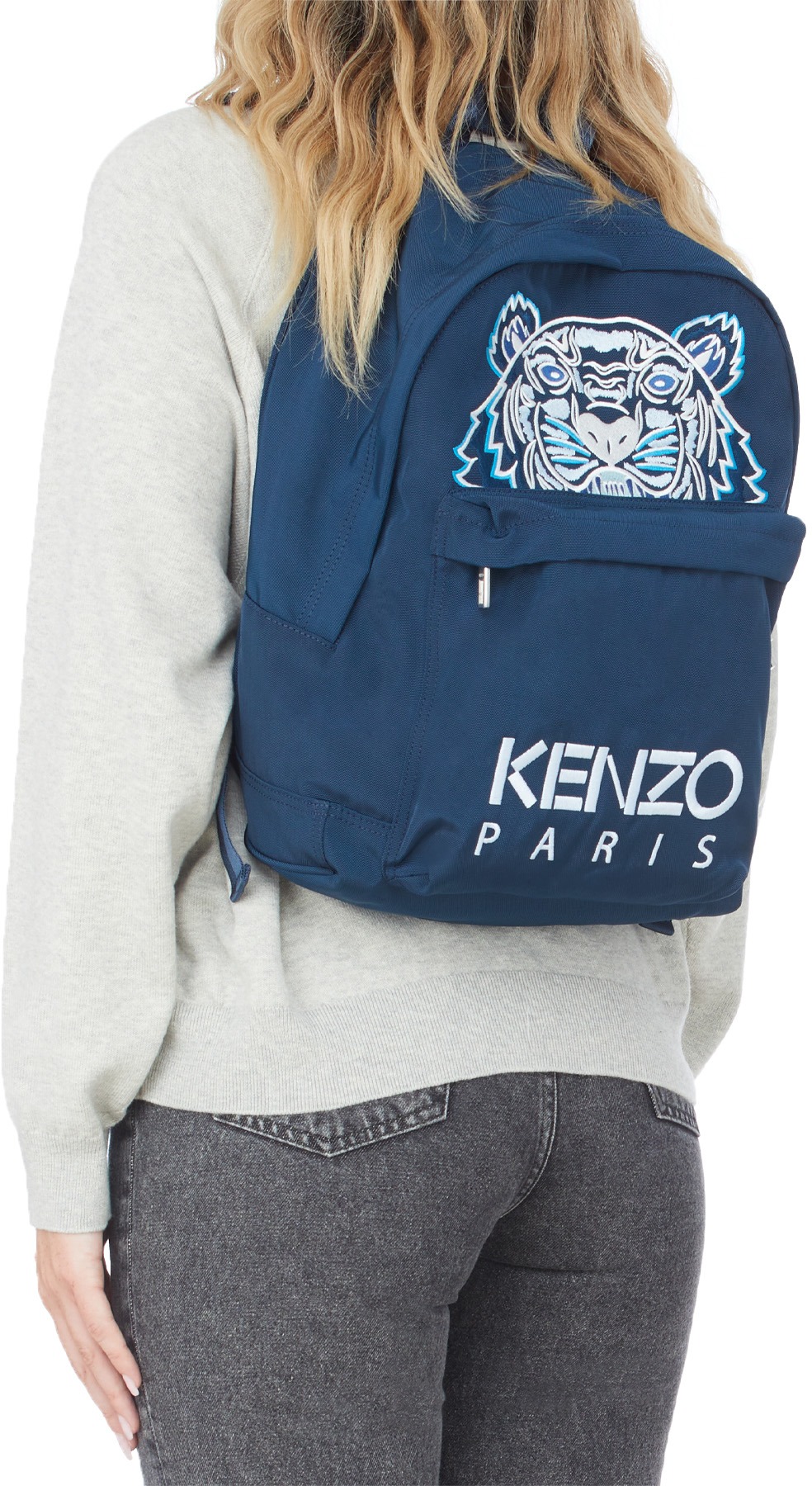 Kenzo: Bleu Sac à Dos Kampus Tigre en Canvas Bleu - 4