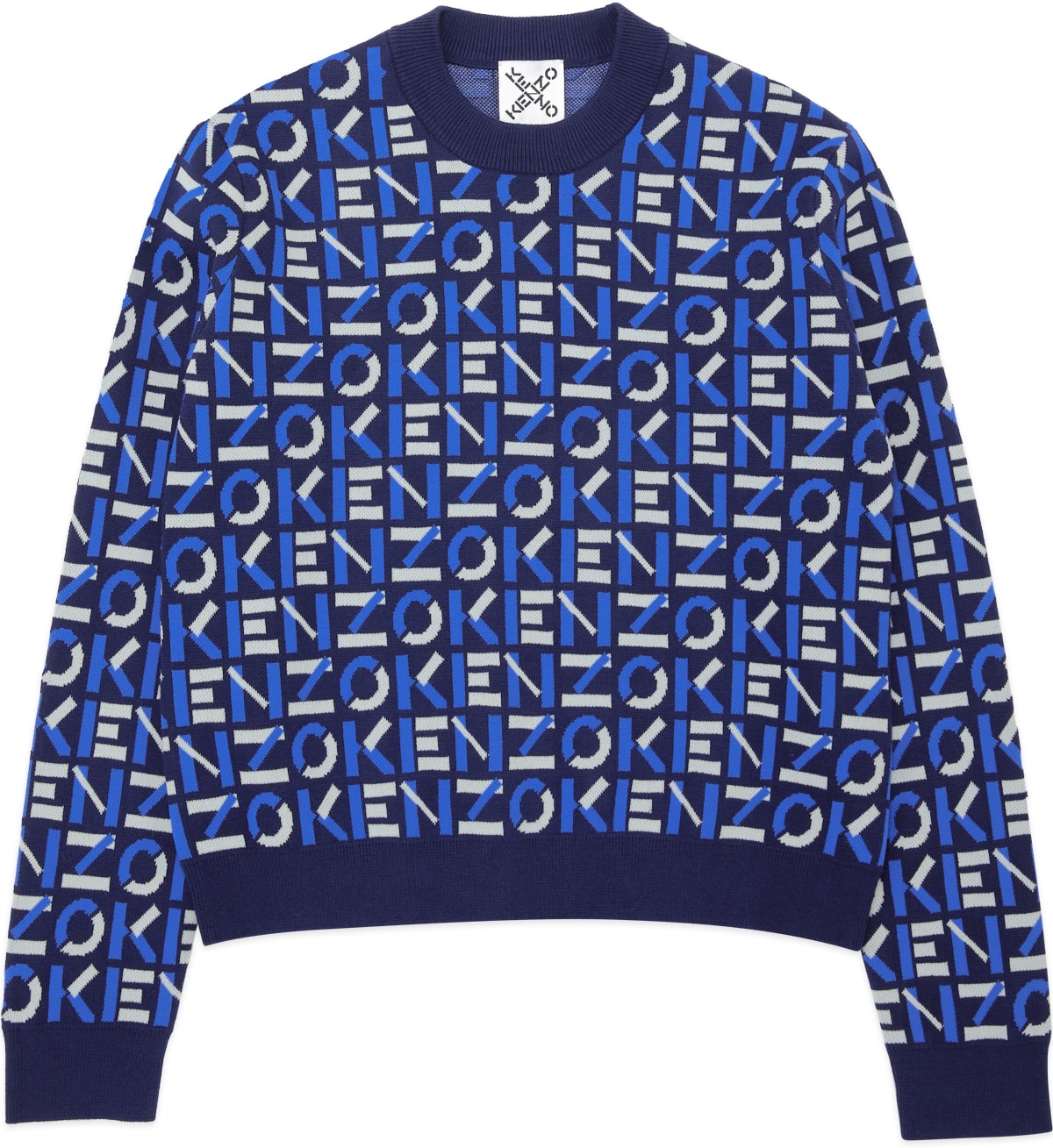 Kenzo: Blue Kenzo Sport Monogram Logo Jacquard Pullover Sweater - 1