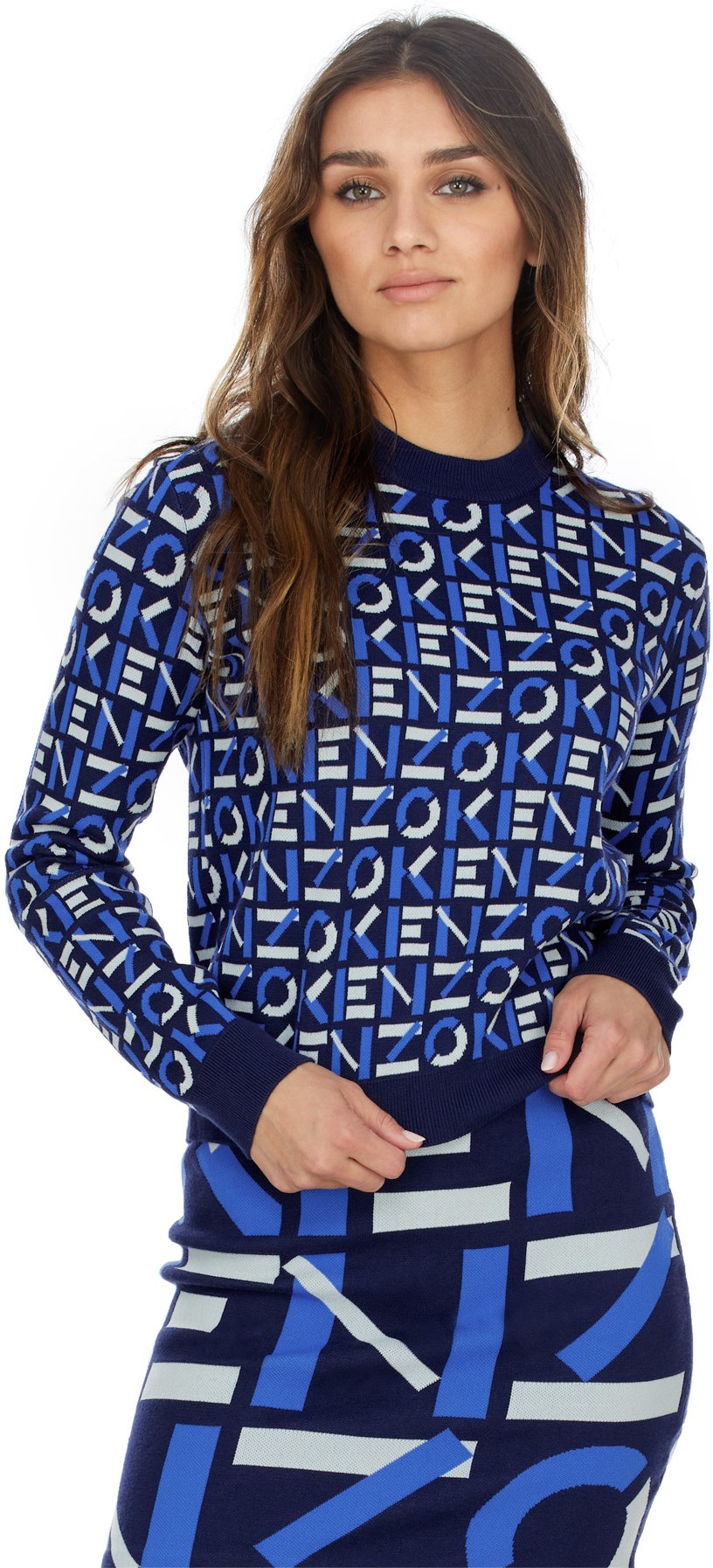 Kenzo: Bleu Pull Kenzo Sport Monogramme en Jacquard Bleu - 3