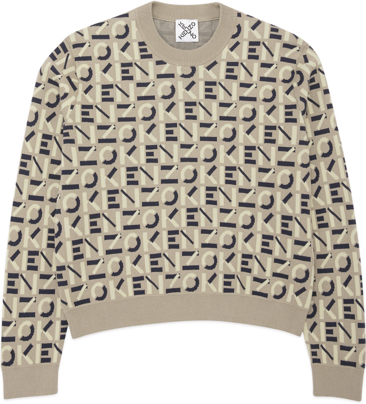 Kenzo: Grey Kenzo Sport Monogram Logo Jacquard Crew Sweater - 1