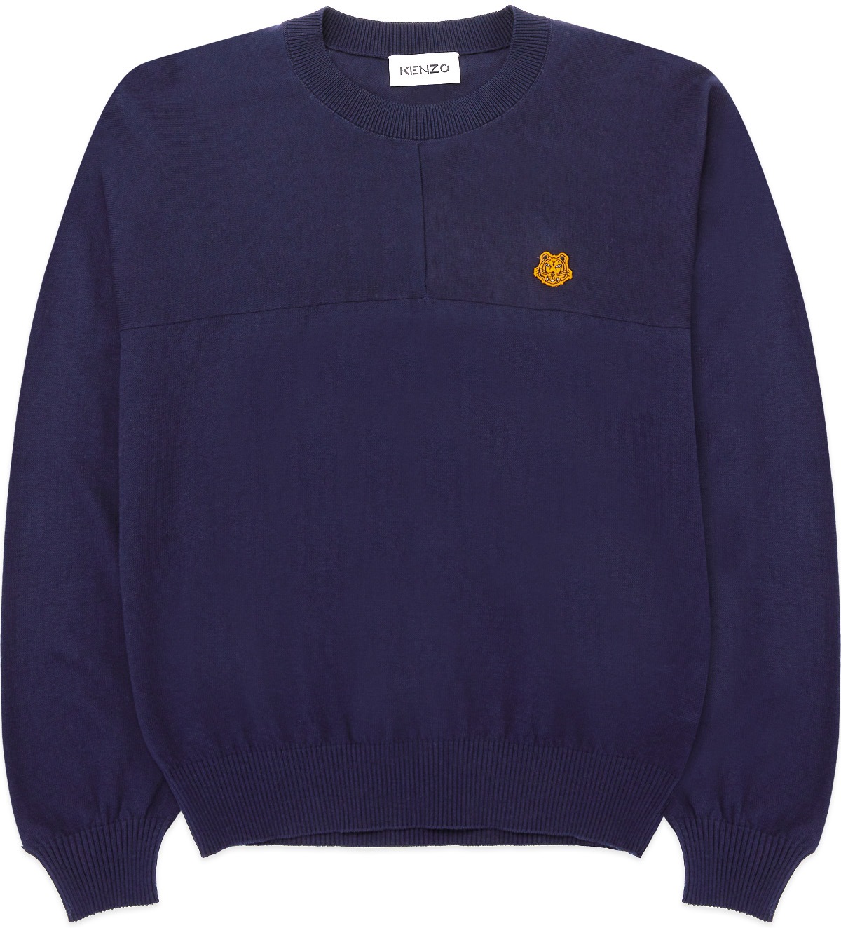 Kenzo: Blue Tiger Crest Oversized Knit Crew Sweater - 1