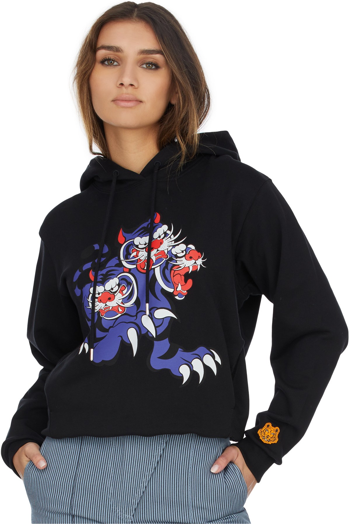 Kenzo: Black Kenzo x Kansaiyamamoto 'Three Tigers' Hoodie - 3