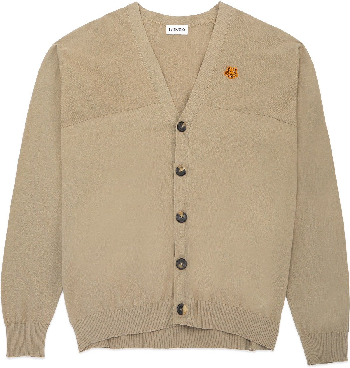 Kenzo: Grey Tiger Crest Oversize Knit Cardigan - 1