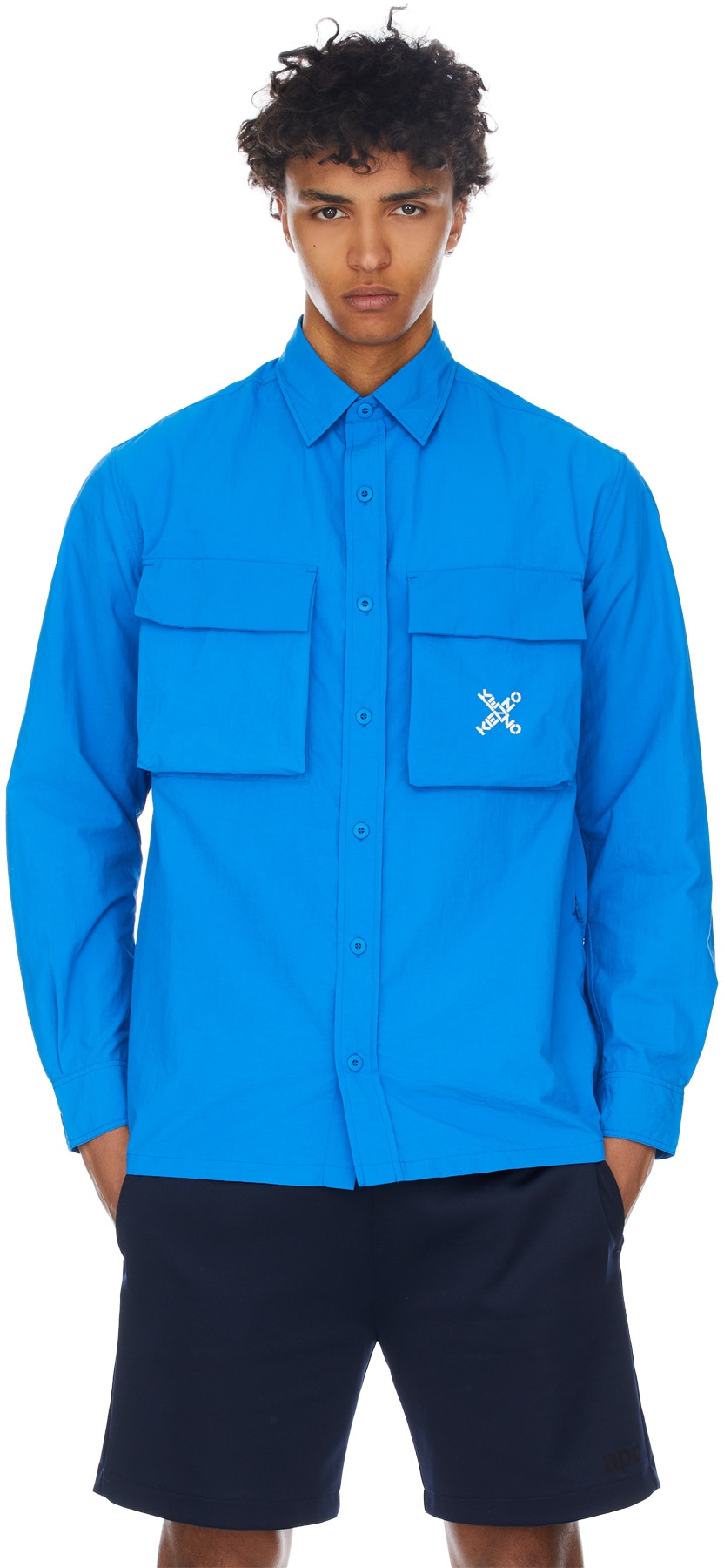 Kenzo: Blue Kenzo Sport 'Little X' Shirt Jacket - 3