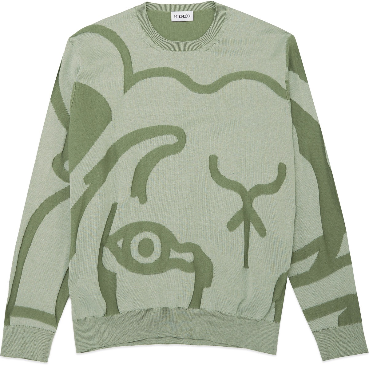 Kenzo: Green K-Tiger Knit Crew Sweater - 1