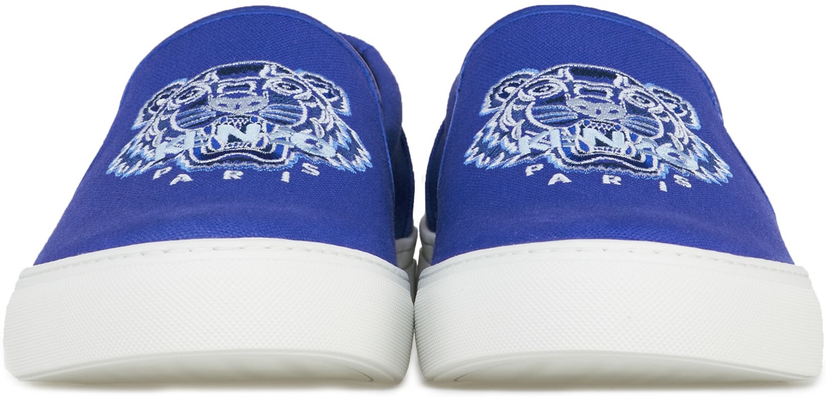 Kenzo: Blue K-Skate Canvas Tiger Slip-Ons - 3