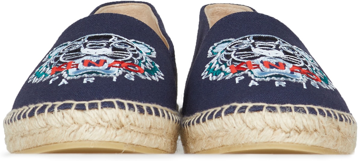 Kenzo: Bleu Espadrilles Classique Tigre en Toile Bleu - 3