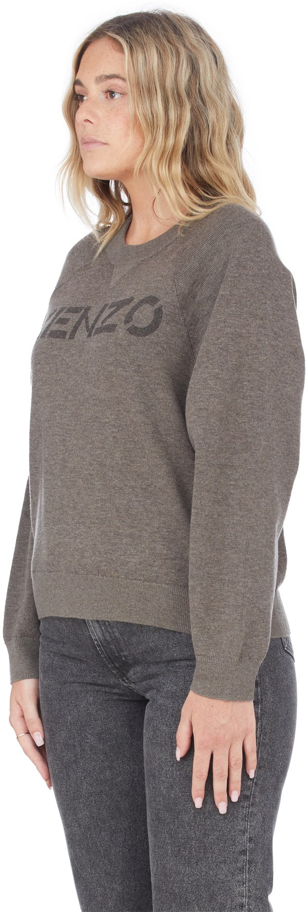 Kenzo: Grey Logo Knit Crew Sweater - 2