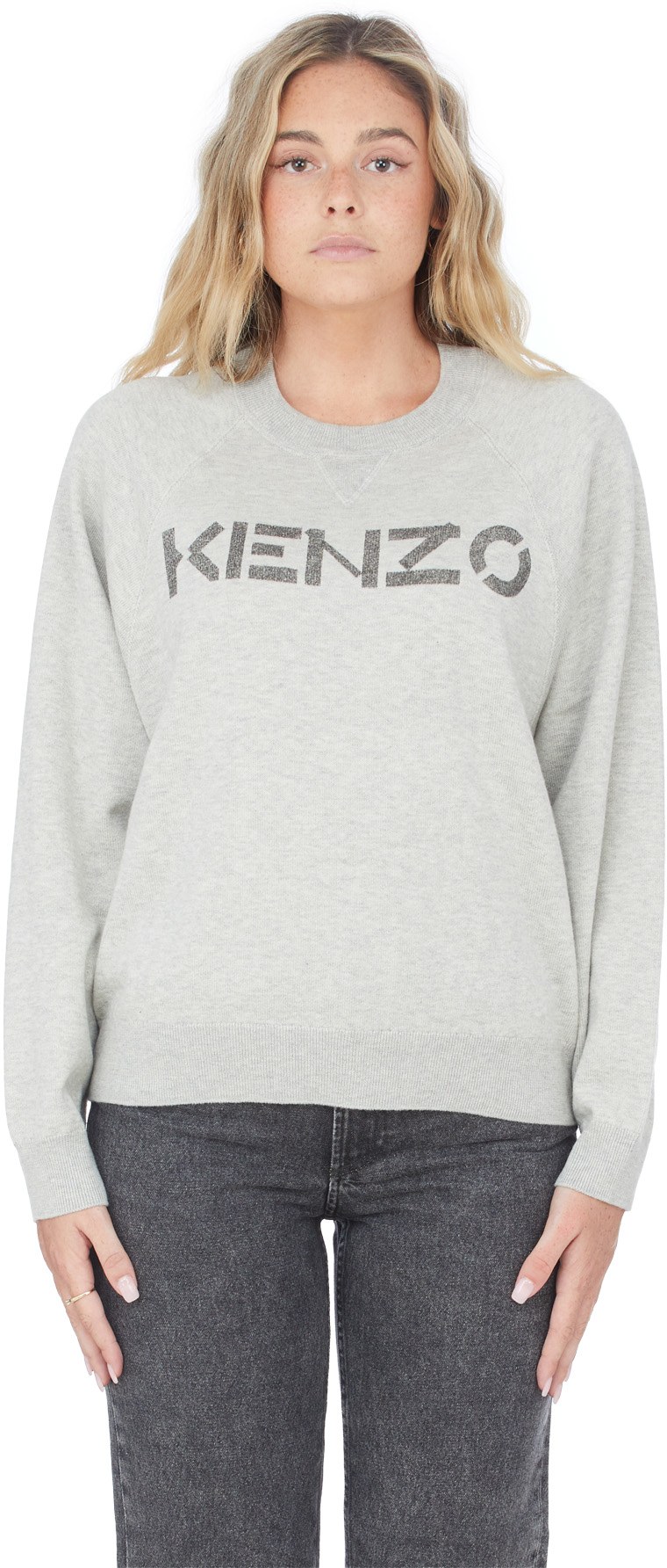 Kenzo: Grey Logo Knit Crew Sweater - 1